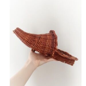Vintage rattan cornucopia - table decor for Thanksgiving or Autumn